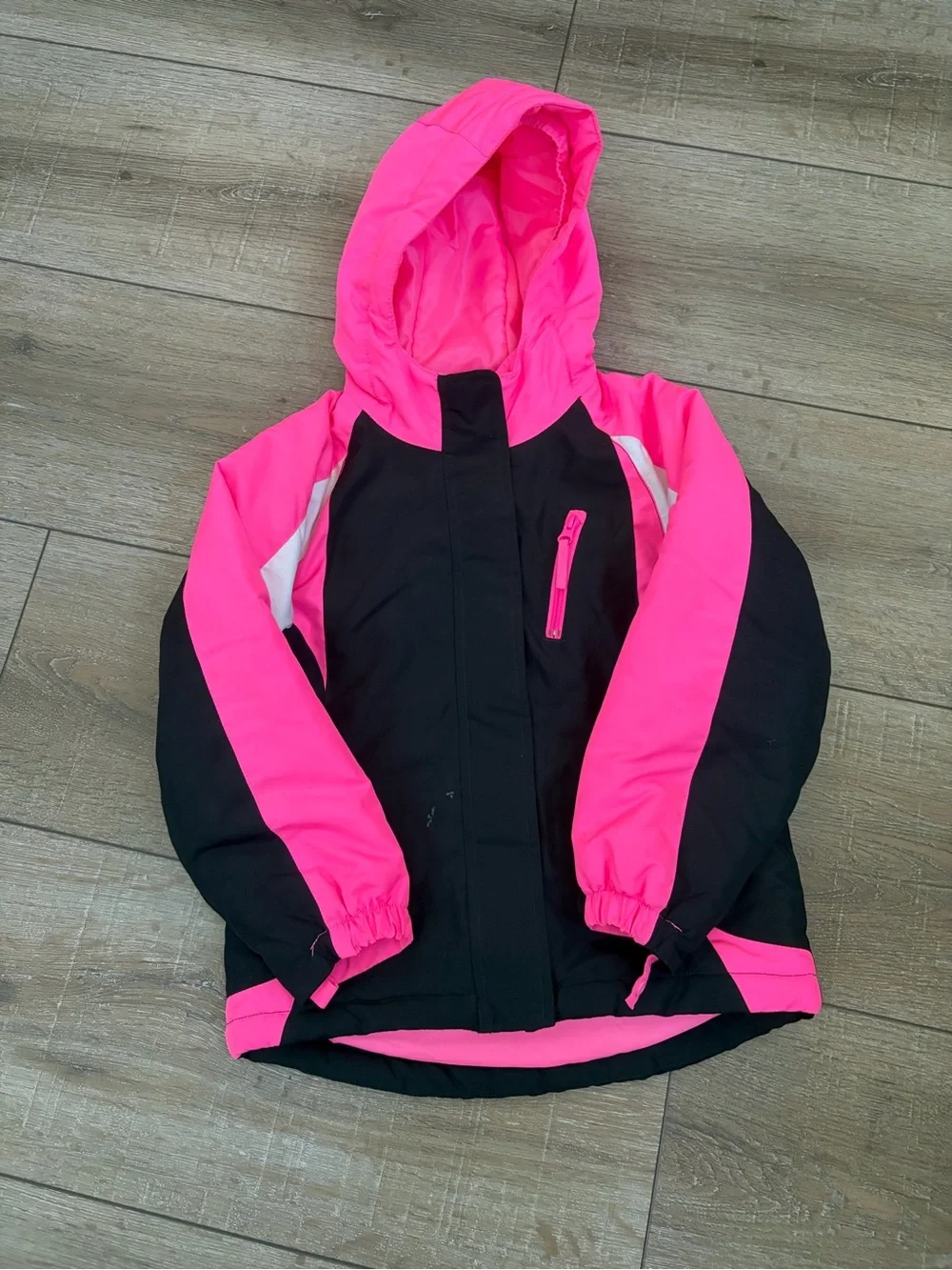 1989 Place Girls Pink Black Hooded Winter Jacket Size 5/6